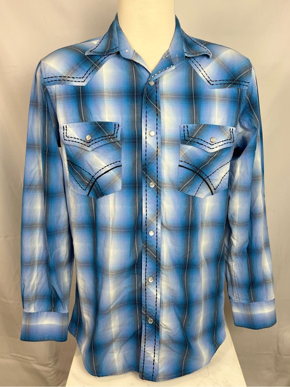 Lammles Western Wear Blue Plaid Pearl Snap Shirt